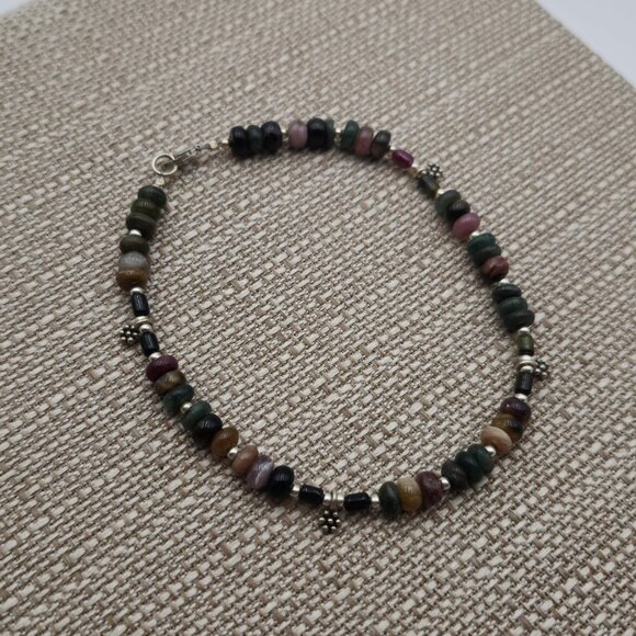 10 Inch Sterling Silver Various Semi Precious Stones Ankle Bracelet B477 - Picture 2 of 6